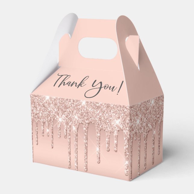 Bridal Shower Rose Gold Glitter Thank You Favor Boxes (Front Side)