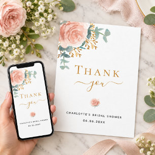 Bridal Shower rose gold greenery thank you card