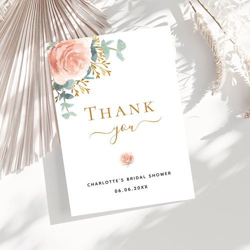 Bridal Shower rose gold greenery thank you card