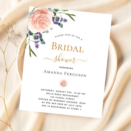 Bridal Shower rose gold lavender floral invitation