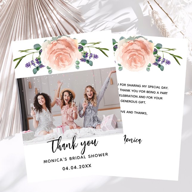 Bridal Shower rose gold lavender floral photo Thank You Card (Creator Uploaded)