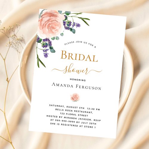 Bridal Shower rose gold lavender florals Invitation