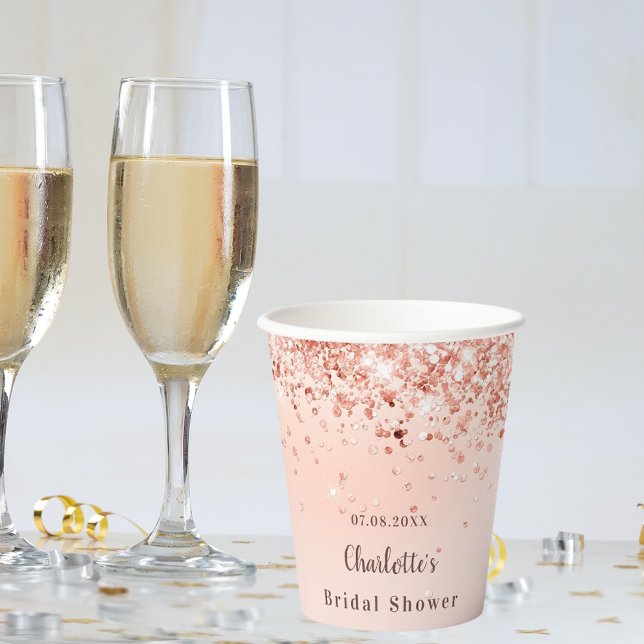 Bridal Shower rose gold name party Paper Cups (Creator Uploaded)