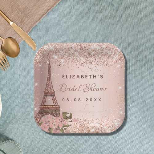 Bridal Shower rose gold Paris Eiffel Tower Paper Plates