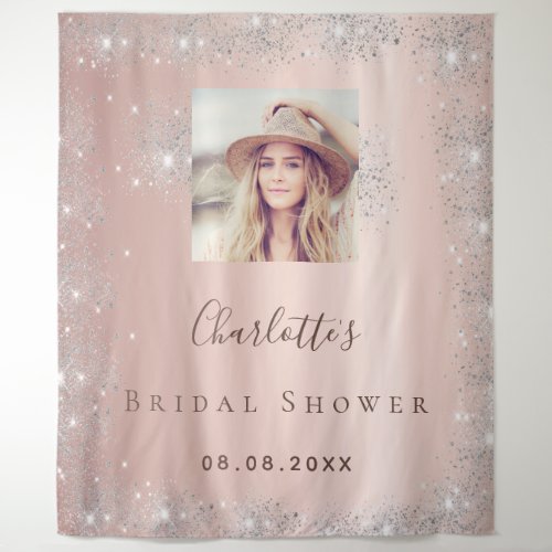 Bridal Shower rose gold photo silver glitter Tapestry