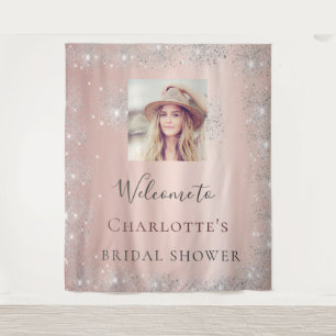 Bridal Shower rose gold photo silver glitter Tapestry
