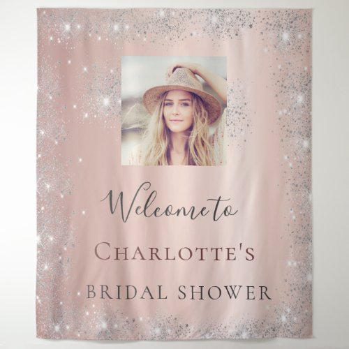 Bridal Shower rose gold photo silver glitter Tapestry