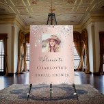 Bridal Shower rose gold photo silver sparkles Foam Board<br><div class="desc">A welcome sign for a glamorous bridal shower.  A rose gold background decorated with faux silver sparkles.   Personalize and add a high quality photo and a name.</div>