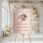Bridal Shower rose gold photo silver sparkles Foam Board<br><div class="desc">A welcome sign for a glamorous bridal shower.  A rose gold background decorated with faux silver sparkles.   Personalize and add a high quality photo and a name.</div>