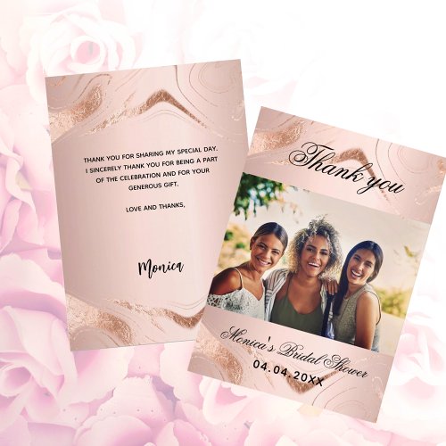 Bridal Shower rose gold photo thank you card