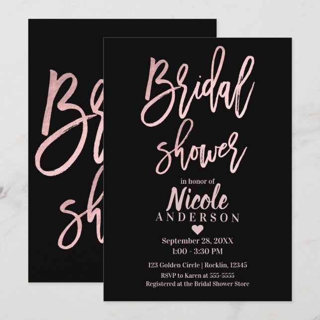 BRIDAL SHOWER Rose Gold Pink Foil Modern Script Invitation (Front/Back)