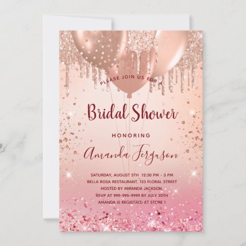 Bridal Shower rose gold pink glitter balloons Invitation
