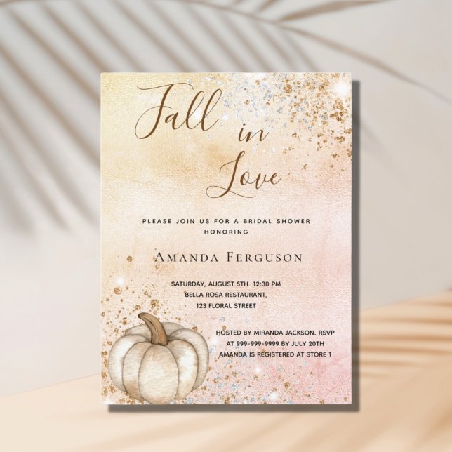 Bridal shower rose gold rustic pumpkin fall love  invitation postcard