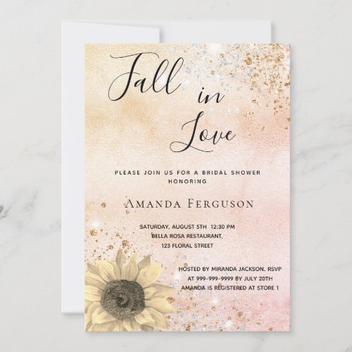 Bridal shower rose gold rustic sunflower fall invitation