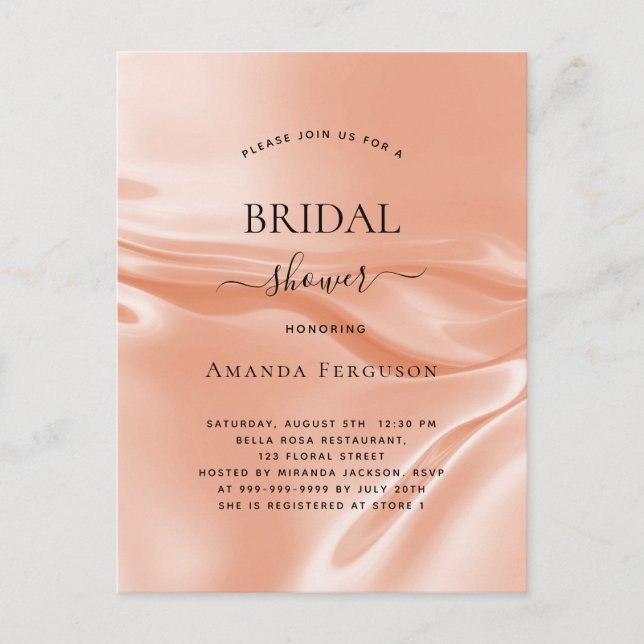 Bridal shower rose gold satin silk invitation postcard (Front)