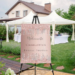 Bridal shower rose gold silver glitter welcome foam board<br><div class="desc">A welcome board for a glamorous Bridal Shower.  A rose gold faux metallic looking background decorated with rose gold and faux silver glitter drips.   Personalize and add a name. Gray and rose gold colored text. 
Back: no design</div>