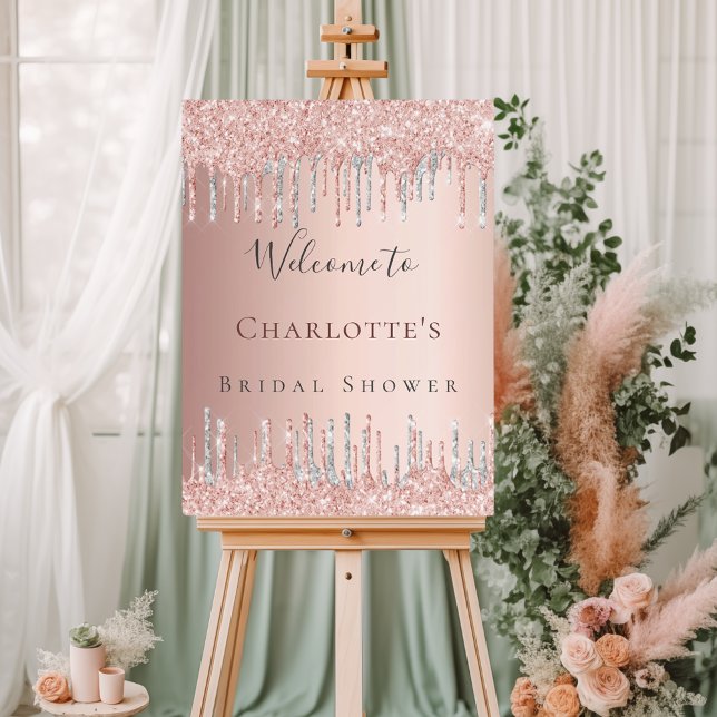 Bridal shower rose gold silver glitter welcome foam board (Creator Uploaded)