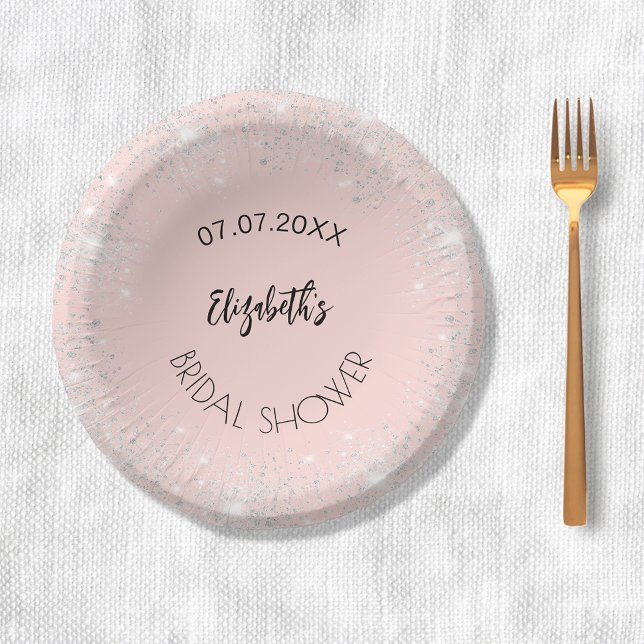 Bridal Shower rose gold silver name Paper Bowls (Creator Uploaded)