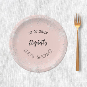 Bridal Shower rose gold silver sparkles name Paper Plates