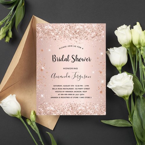 Bridal Shower rose gold sparkle Invitation Postcard