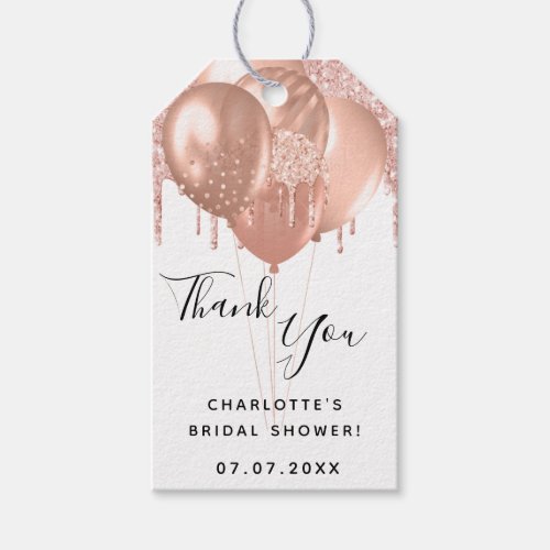 Bridal Shower rose gold white balloon thank you Gift Tags