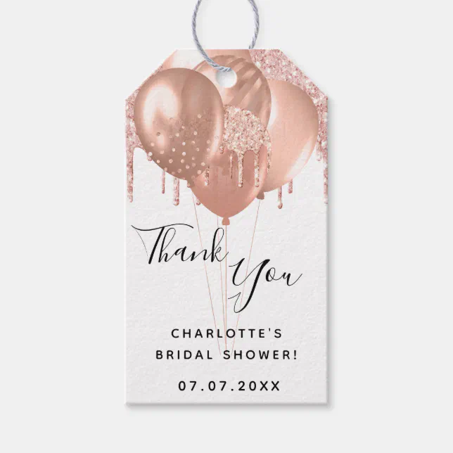 Bridal Shower rose gold white balloon thank you Gift Tags | Zazzle