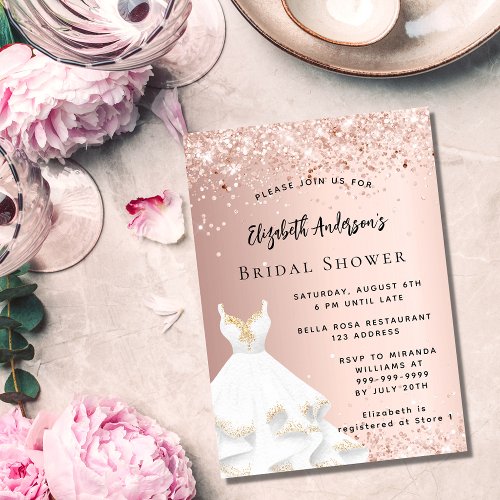 Bridal Shower rose gold white dress elegant Invitation Postcard
