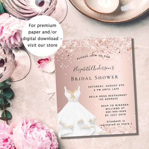 Bridal Shower rose gold white dress invitation