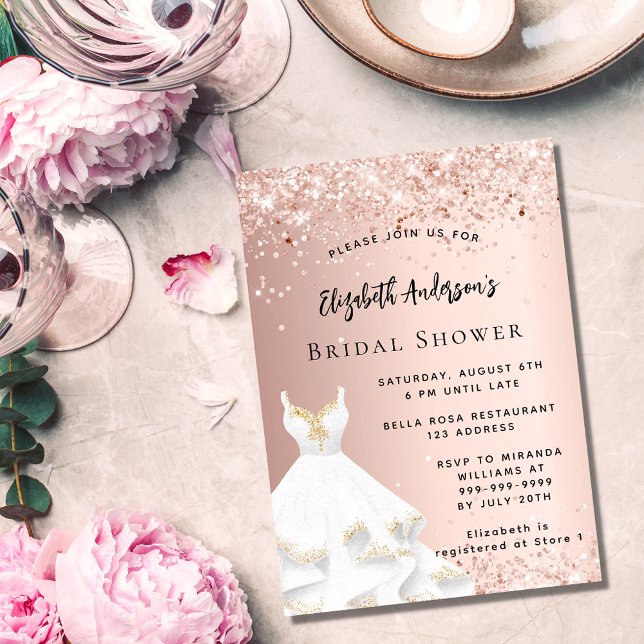 Bridal Shower rose gold white dress luxury Invitation (Creator Uploaded)