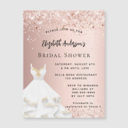 Bridal Shower rose gold white dress luxury Magnetic Invitation | Zazzle