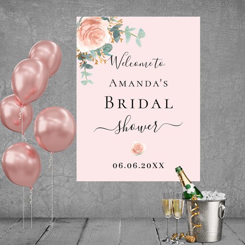 Bridal Shower rose pink floral greenery welcome Poster