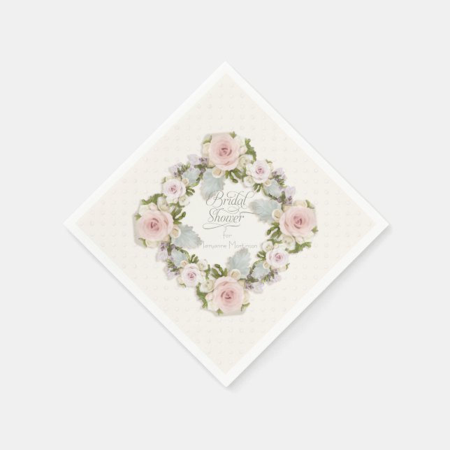 Bridal Shower Rose Succulent Wreath Party Decor Paper Napkins (Corner)