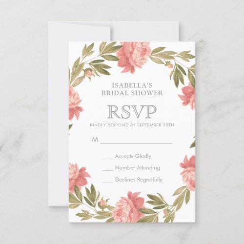 Bridal Shower RSVP | Romantic Watercolor Flowers - ABOUT THIS DESIGN. Bridal Shower RSVP | Romantic Watercolor Flowers Template. Create your own romantic bridal shower RSVP cards by customizing this modern design. Click to personalize and change (1) template text and (2) colors to make these bridal shower RSVP cards truly unique.