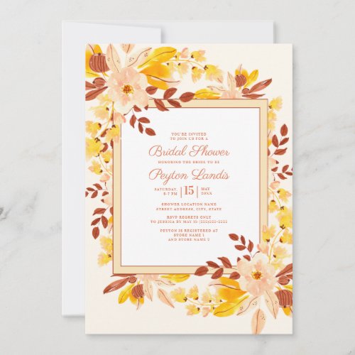 Bridal Shower Rust Bronze Yellow Floral Leaves Invitation