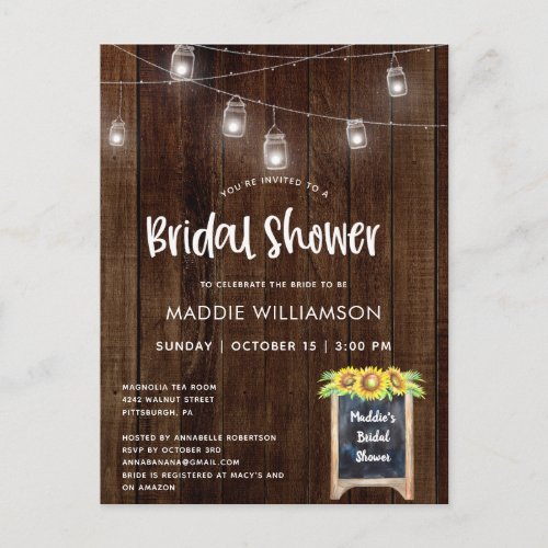 Bridal Shower Rustic Bridal Shower Invitation Post Postcard