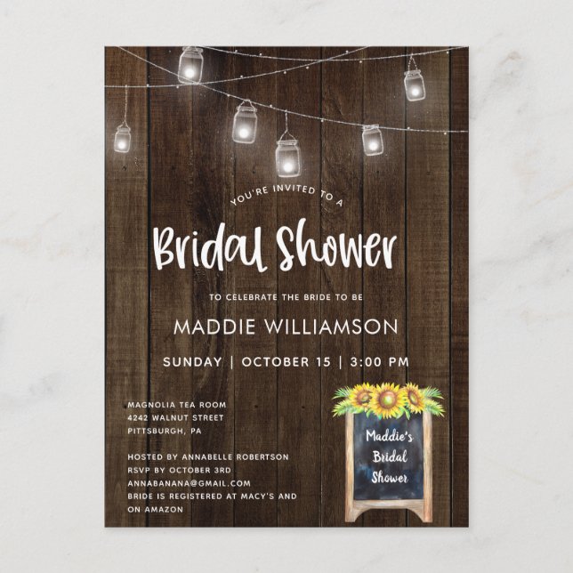 Bridal Shower Rustic Bridal Shower Invitation Postcard (Front)