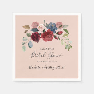 Bridal Shower Rustic Burgundy Floral Custom Napkins