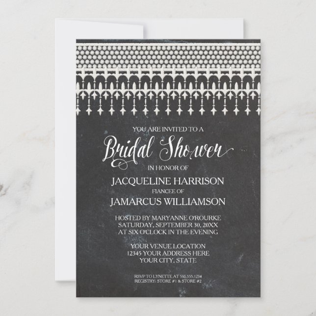 Bridal Shower Rustic Chalkboard Lace Typography Invitation (Front)