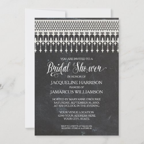 Bridal Shower Rustic Chalkboard Lace Typography Invitation