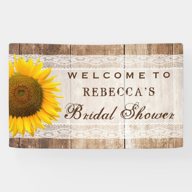 Bridal Shower Rustic Country Barn Wood Sunflower Banner (Horizontal)