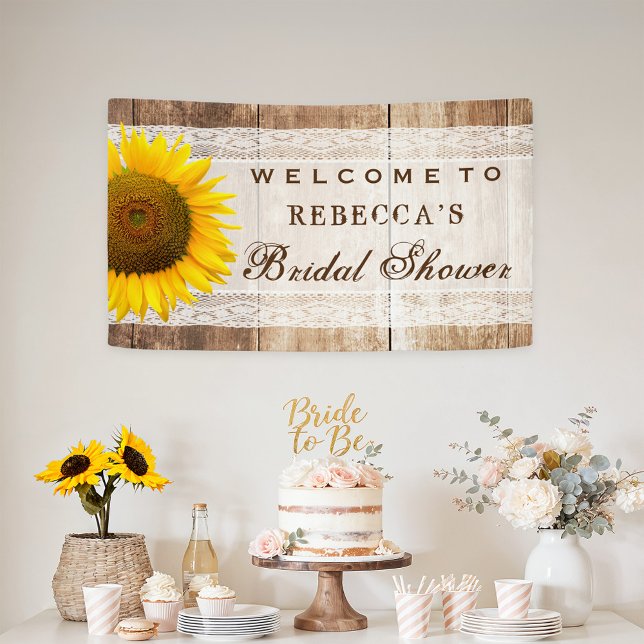 Bridal Shower Rustic Country Barn Wood Sunflower Banner (Creator Uploaded)