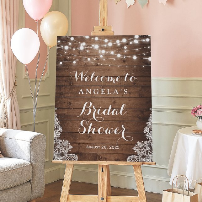 Bridal Shower Rustic Country Twinkle Lights Lace Foam Board (Creator Uploaded)