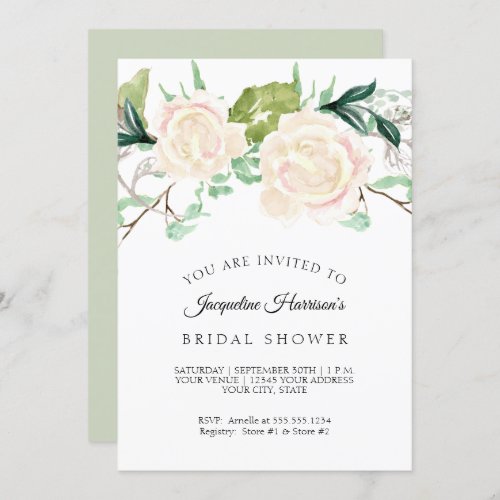 Bridal Shower Rustic Elegant Watercolor Ivory Rose Invitation