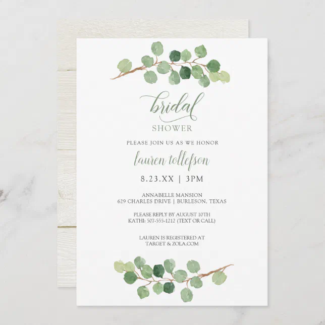 Bridal Shower - Rustic Eucalyptus Greenery Invitation | Zazzle