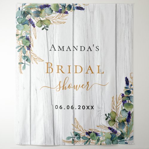 Bridal Shower rustic eucalyptus greenery monogram Tapestry