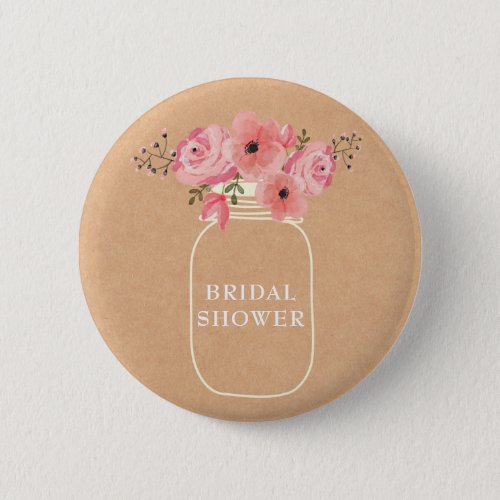 Bridal Shower | Rustic Floral Mason Jar & Lights Pinback Button - "Bridal Shower | Rustic Floral Mason Jar & Lights" by Eugene_Designs.