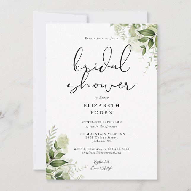 Bridal Shower Rustic Greenery Monogram Invitation (Front)