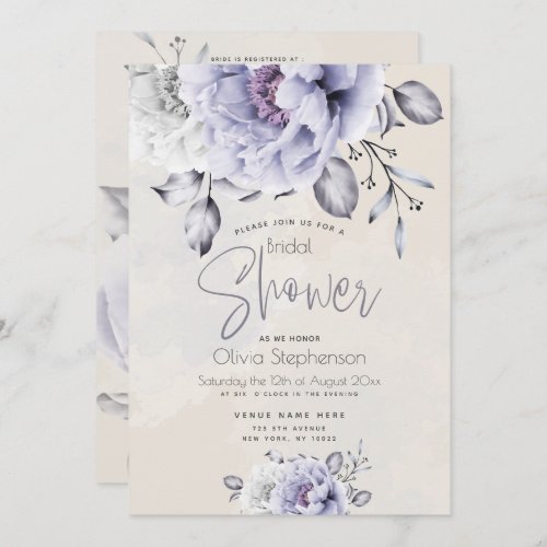 Bridal Shower  Rustic Lilac and Alabaster Peony Invitation