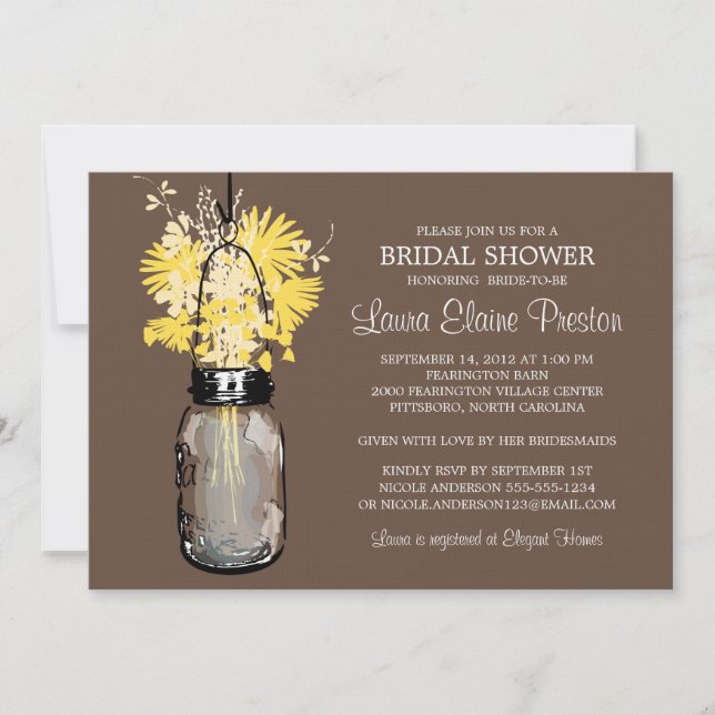 Bridal Shower Rustic Mason Jar Wildflowers Invitation (Front)