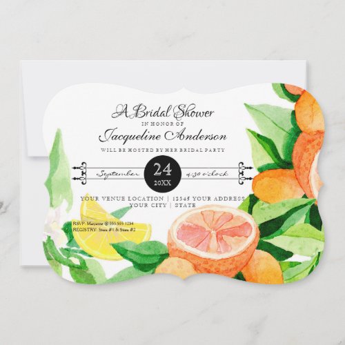 Bridal Shower Rustic Outdoor Garden Lemon Oranges Invitation